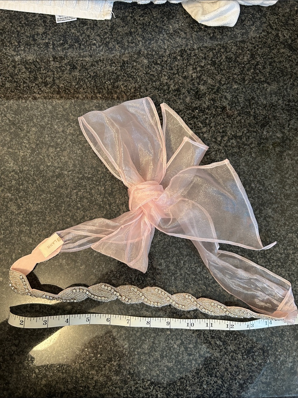 Blank NYC Pink Sheer Ribbon Headband with Crystal Braided Accent
